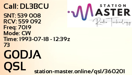 QSL Card for G0DJA QSO with DL3BCU