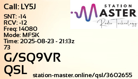 QSL Card for G/SQ9VR QSO with LY5J