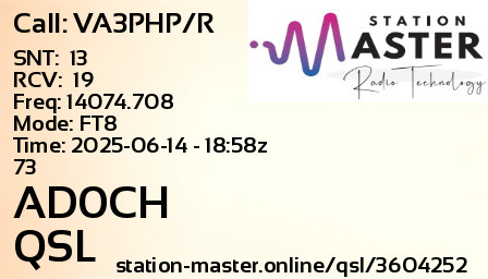 QSL Card for AD0CH QSO with VA3PHP/R