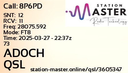 QSL Card for AD0CH QSO with 8P6PD