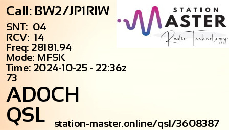 QSL Card for AD0CH QSO with BW2/JP1RIW