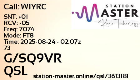QSL Card for G/SQ9VR QSO with W1YRC