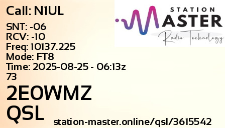 QSL Card for 2E0WMZ QSO with N1UL