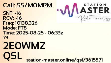 QSL Card for 2E0WMZ QSO with S5/M0MPM