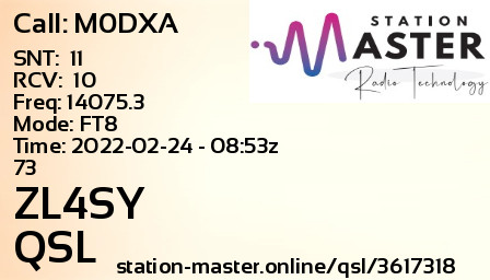 QSL Card for ZL4SY QSO with M0DXA