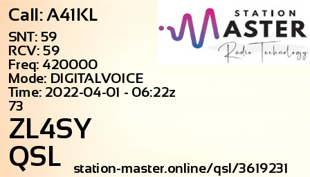 QSL Card for ZL4SY QSO with A41KL