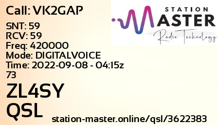 QSL Card for ZL4SY QSO with VK2GAP
