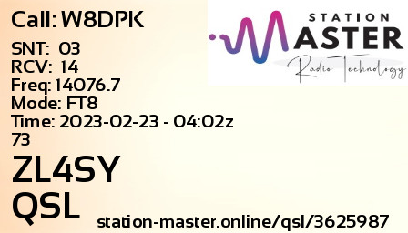 QSL Card for ZL4SY QSO with W8DPK