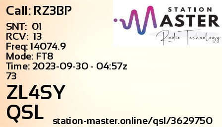 QSL Card for ZL4SY QSO with RZ3BP