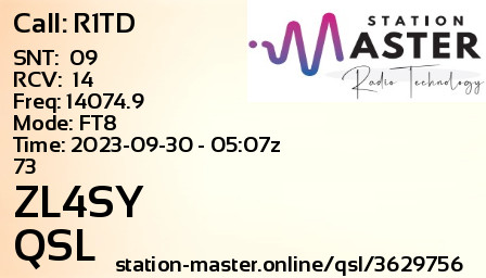 QSL Card for ZL4SY QSO with R1TD