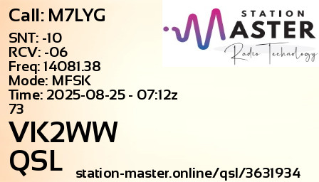 QSL Card for VK2WW QSO with M7LYG