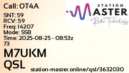 QSL Card for M7UKM QSO with OT4A