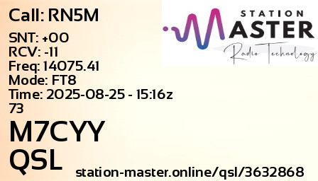 QSL Card for M7CYY QSO with RN5M
