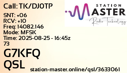 QSL Card for G7KFQ QSO with TK/DJ0TP