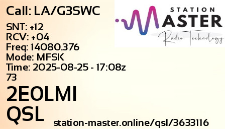QSL Card for 2E0LMI QSO with LA/G3SWC