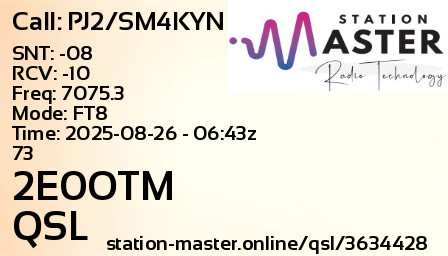 QSL Card for 2E0OTM QSO with PJ2/SM4KYN