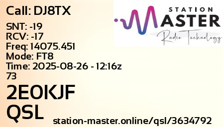QSL Card for 2E0KJF QSO with DJ8TX