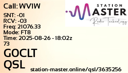 QSL Card for G0CLT QSO with WV1W