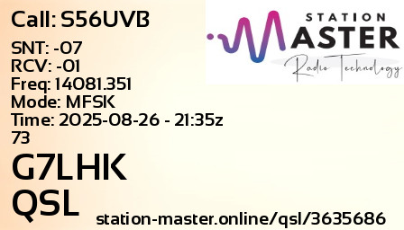 QSL Card for G7LHK QSO with S56UVB