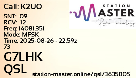 QSL Card for G7LHK QSO with K2UO