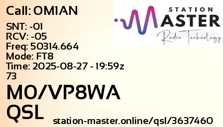 QSL Card for M0/VP8WA QSO with OM1AN