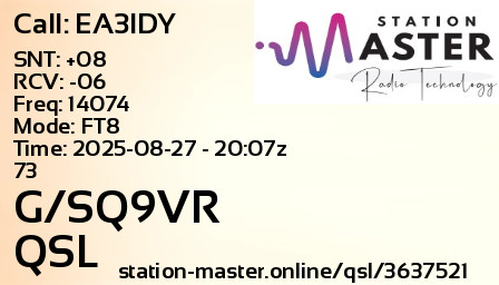 QSL Card for G/SQ9VR QSO with EA3IDY