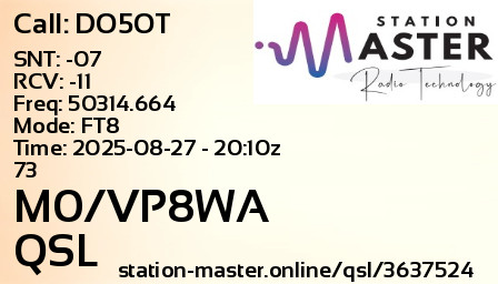 QSL Card for M0/VP8WA QSO with DO5OT