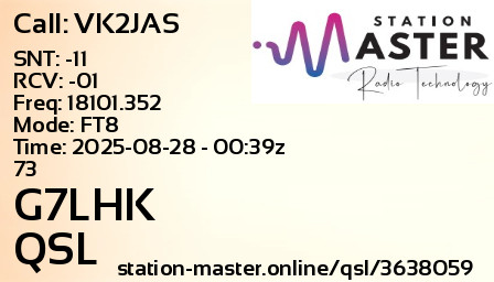QSL Card for G7LHK QSO with VK2JAS