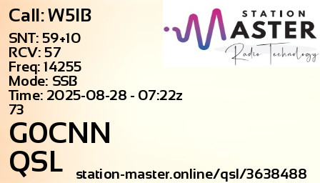 QSL Card for G0CNN QSO with W5IB