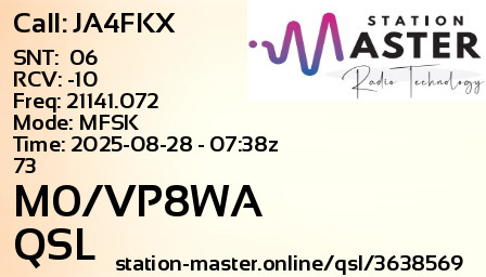 QSL Card for M0/VP8WA QSO with JA4FKX