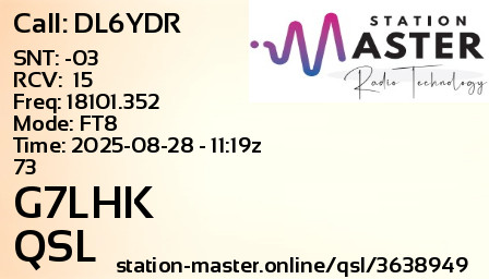 QSL Card for G7LHK QSO with DL6YDR