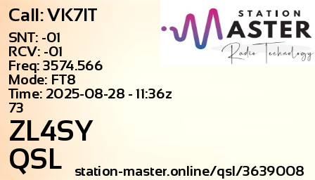 QSL Card for ZL4SY QSO with VK7IT