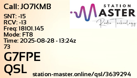 QSL Card for G7FPE QSO with JO7KMB