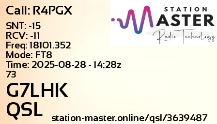 QSL Card for G7LHK QSO with R4PGX