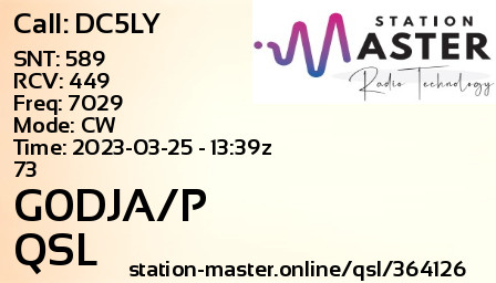 QSL Card for G0DJA/P QSO with DC5LY