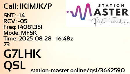 QSL Card for G7LHK QSO with IK1MJK/P
