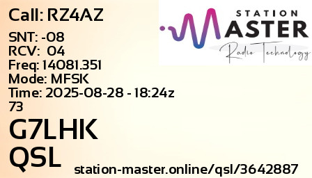 QSL Card for G7LHK QSO with RZ4AZ