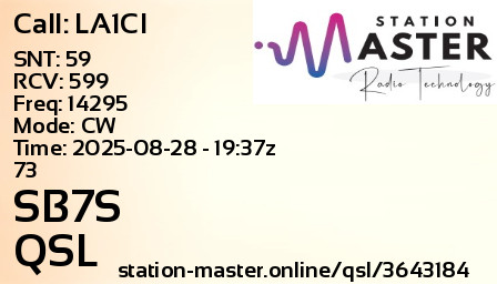 QSL Card for SB7S QSO with LA1CI