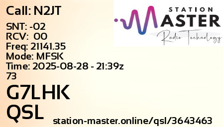 QSL Card for G7LHK QSO with N2JT