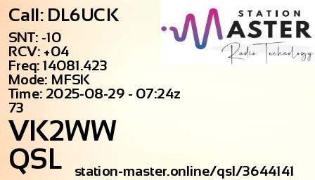 QSL Card for VK2WW QSO with DL6UCK