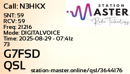QSL Card for G7FSD QSO with N3HKX