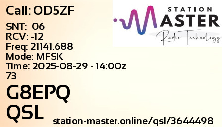 QSL Card for G8EPQ QSO with OD5ZF