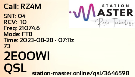 QSL Card for 2E0OWI QSO with RZ4M