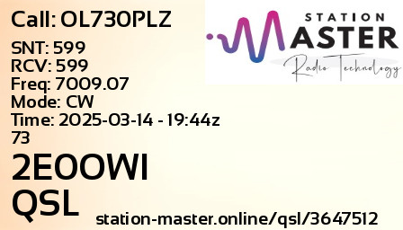 QSL Card for 2E0OWI QSO with OL730PLZ