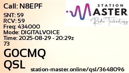 QSL Card for G0CMQ QSO with N8EPF