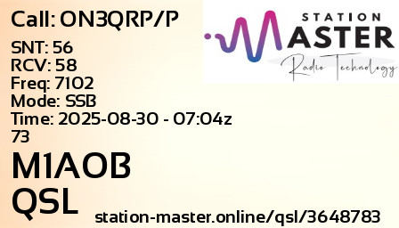 QSL Card for M1AOB QSO with ON3QRP/P