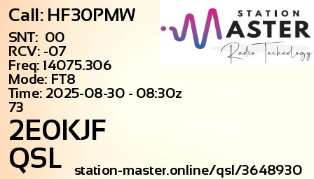 QSL Card for 2E0KJF QSO with HF30PMW
