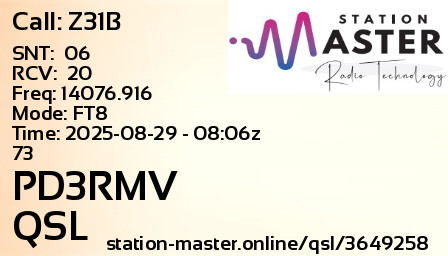 QSL Card for PD3RMV QSO with Z31B