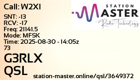 QSL Card for G3RLX QSO with W2XI