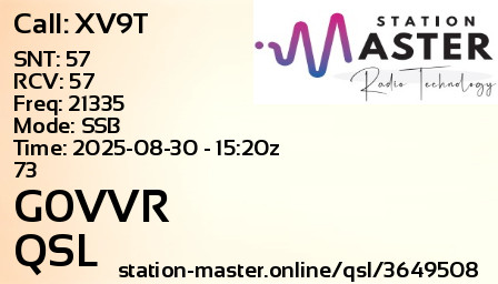 QSL Card for G0VVR QSO with XV9T